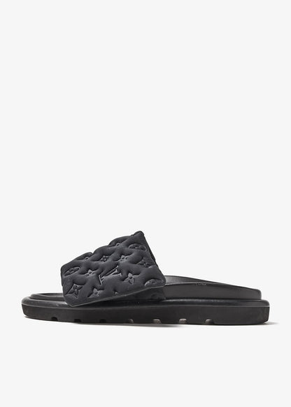 Louis Vuitton Black Monogram Nylon Velcro Flats Slides