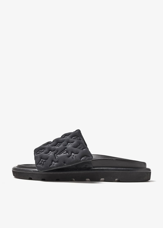 Louis Vuitton Black Monogram Nylon Velcro Flats Slides